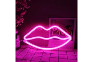 ENUOLI LED Lips Neon Light Sign Wall Light Battery/USB Operated Light Blue Art Decorative Neon Lights Signs for Walls Light up Signs for Bedroom Walls Party(Pink)