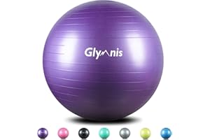 Glymnis Piłka gimnastyczna do siedzenia 55 cm 65 cm 75 cm gruba piłka do pilatesu w zestawie z pompką powietrzną, wytrzymała, maksymalne obciążenie 300 kg, do domu, na siłownię, do biura