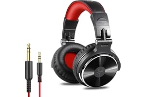 OneOdio - Auriculares cerrados, de DJ, para control y mezcla, de piel protegida, aislamiento acústico, movimiento giratorio de 90°, estéreo, portátiles, para cubrir las orejas