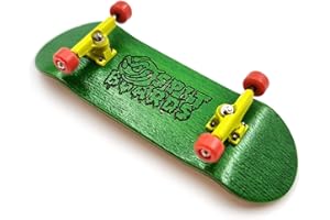 SPITBOARDS 32mm Fingerboard Complete Real Wood Set-Up (Pre-Assembled, 5-Layers), Trucks with Nuts, Bearing Wheels, Foam Grip Tape, (Deck: Green, Trucks: Yellow, Wheels: red)