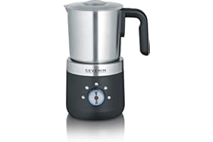 ‎SEVERIN SEVERIN Milchaufschäumer, elektrischer Milchaufschäumer mit Edelstahl-Milchbehälter, Milchschäumer für kaltes und warmes Aufschäumen, schwarz, silber, Edelstahl, SM 3588