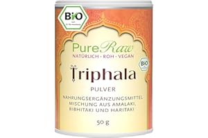 ‎PURERAW Triphala Pulver Bio (Vegan Ayurvedisch) Dreifrucht Pulver Amla Amalaki Haritaki Bibhitaki - Indische Gewürze Ayurveda Ernährung - Organic Triphala Powder |PureRaw 50g