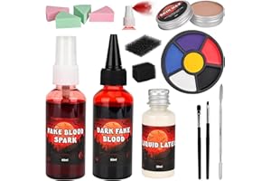 FULYBAO Liquid Latex Special Effects Halloween SFX Makeup Kits, 6 Color Bruise Makeup Face Body Painting Palette+Scar Wax+Liquid Latex+Fake Blood+Spatula Tool+Stipple Sponge for Fake Scars Wounds Makeup