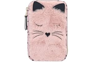 Depesche 11876 Princess Mimi – wypełniony 3-krotny piórnik w kształcie kota z futrem, piórnikiem w kolorze różowym i ciemnoniebieskim z kredek, linijką, nożyczkami i wieloma innymi