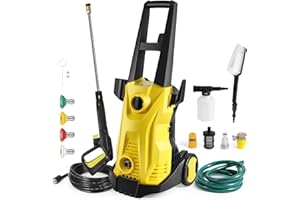 WIWOLER Hidrolimpiadora, Hidrolimpiadora de Alta Presion de 1500 W, 120 Bar máx., con 4 Boquillas, Manguera de Alta Presión de 10 Metros, Caudal Máximo 420 l/h,para Limpieza Doméstica y Coche