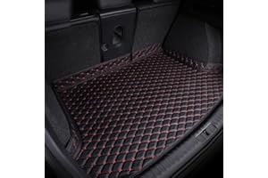SANNITOU Cuir Tapis Coffre Voiture pour Seat Ateca 2016-2020 2021 2022 2023,Antidérapant Imperméable Protection Coffre Voiture Cargaison Doublure IntéRieure Accessoires,Black Red