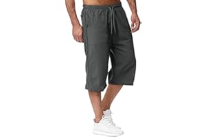 BASTWAHL 2025 Short Lin et Bermuda Homme 3/4 Long D'Été Pantacourt Coton, pour La Plage, Le Yoga, Le Jogging, Pantalon Taille Elastique Décontracté