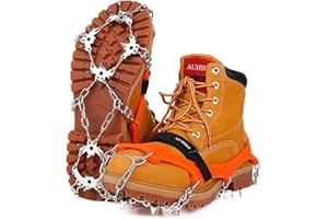 AUHIKE Crampons Neige Antidérapants - Dernière Version 19 Dents Crampons avec Joint Anti-Fissures, Acier sans Soudure Protection, Crampons pour Alpinisme, Randonnées, Marche, Pêche.