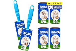 Omtofo 720 Fogli Spazzola Levapelucchi 6 Rotoli + 1 Manico, Rullo Adesivo Togli Peli Animali, Lint Roller, Rullo Levapelucchi per Vestiti, Capelli, Pelo di Cane, Pelo di Gatto, 120 Fogli/Rotoli