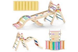 LOVIVO Toddler Climbing Frame Indoor, 9-in-1 Pikler Triangle Set, Foldable Kids Climbing Toys for Toddlers 1-3 Inside, Baby Jungle Gym, Montessori indoor playground, Jungle Gym, Large Wooden Pikler Set