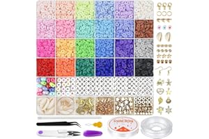 LYCHICO 6000 Pcs Clay Beads for Jewelry Making, 24 Colors Flat Round Polymer Clay Beads 6mm Spacer Heishi Beads with Pendant Charms Kit and Elastic Strings for Bracelet Necklace Jewelry DIY for Kids Adults