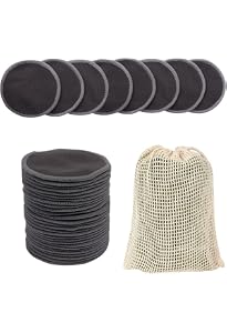 18 Lingettes Démaquillantes Lavables En Charbon De Bambou | Triple Couche, Zéro Déchet | Sac Lavage Inclus