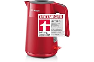 ‎BOSCH HAUSGERÄTE Bosch kabelloser Wasserkocher MyMoment TWK2M164, Abschaltautomatik, Überhitzungsschutz, Tassenanzeige, entnehmbarer Kalkfilter, Trockengehschutz, Dampfstopp-Automatik, 1,7 L, 2400 W, Rot matt