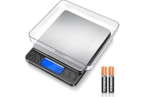 CHWARES Balance de cuisine numérique, 3000g/0.1g, mini balance de cuisine électrique, balance numérique étanche, écran LCD, en acier inoxydable, pour les ingrédients, café, Noir