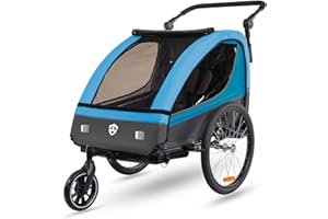 ‎TIGGO Tiggo VS Kinderanhänger 360° Drehbar mit Federung 2in1 Fahrradanhänger mit Buggy Set Jogger 5-Punkt Gurt Fahrrad Anhänger für 1 bis 2 Kinder max. 40kg