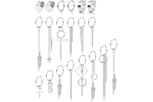 MILACOLATO 20 sztuk męskich kolczyków ze stali nierdzewnej na zawiasach kolczyki koła krzyż wiszące kolczyki sztyfty dla kobiet mężczyzn długi łańcuszek zestaw kolczyków pop