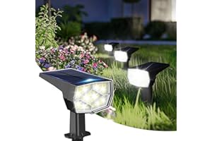 VOLISUN Lot de 4 Spot Solaire Exterieur, 64 LED 3 Modes Lampe Solaire Exterieur Jardin, IP65 Étanche Projecteur Solaire Exterieur Pour Jardin, Cour, Allée, Chemin(Blanc Froid)