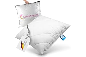 ‎SCHLAFMOND Schlafmond Medicus Clean Allergiker Kopfkissen 80x80 cm - Allergiker Kissen mit Hohlfaserkugel Kissenfüllung - Baumwoll Kissen 80x80 - Waschbar bis 95 Grad Made in Germany