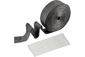 VONLUX Hitzeschutzband Auspuff 15m x 5cm, Auspuffband Krümmerband mit 15pcs Edelstahl Kabelbinder, Isolierband Hitzeschutzband für Auto Motorrad Auspuff Fächerkrümmer - Schwarz