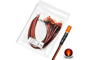 [Cavo UL] Chanzon 20 pezzi Pre Cablati 5mm Lente Arancione LED Diodi Luci (Lente Smerigliata Diffusa Rotonda DC 12V) 680 ohm Resistenza 1/4W e Indicatore Cavo 24AWG Diodi Emettitori Luce Illuminazione