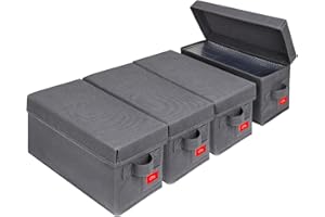 NUSWOR Upgrades CD Storage Box - Perfect CD Case Storage Solution, Stackable CD Organizer with Lid, 4Pack CD Holder 14.37 x 5.5 x 6.3 Inches - Holds 140 Jewel Cases - Grey