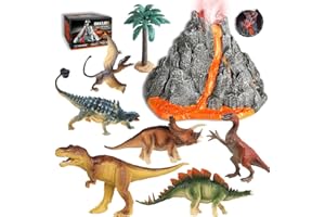 DINO SONO Vulkan Dinosaurier Spielzeug Set Vulkanausbruch mit Licht und realistischen Rauch Effekt Dino Figuren Set, STEM Lernspielzeug Geschenk für Kinder Jungen und Mädchen