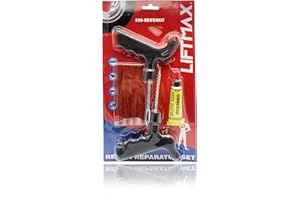 Liftmax Reifenreparaturset – 9 Teiliges Pannenset Mit Reifendichtmittel – PKW, LKW, KFZ, Motorrad, ATV, Quad, Traktor, Auto – Reifenflickzeug Tubeless Kit – Reifen Reparatur Ohne Reifenwechsel