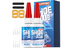 GLOWPOINT 70g Shoe Glue, Instant Shoe Glue Sole Repair, Clear Strong Adhesive for Sneakers, Boots, Leather, Heels and More, with Sanding Stick, Elastic Bands & Precision Droppers, Waterproof - 2 Pack