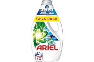 Ariel +Active Lessive Liquide, 70 Lavages (3.15L), Élimine les Odeurs de Transpiration Même Après 7 Jours avec la Technologie Febreze, Impeccable Même à Froid, Fabriqué en France