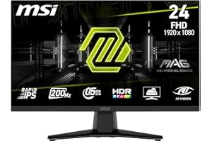 MSI MAG 242F Monitor Gaming da 24" - FHD (1920x1080), Rapid IPS, 200Hz, 0.5ms, HDR Ready, AMD FreeSync Premium, Eye Care, HDMI 2.0b, DP 1.2a, Senza Cornice, Inclinabile, Montaggio VESA - Nero