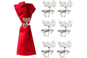 DERAYEE 12 PCS Christmas Napkin Rings, Reindeer Napkin Rings Sliver Elk Napkin Holders Napkin Buckle for Xmas Thanksgiving Party Holiday Wedding Table Decoration