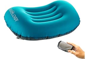 TREKOLOGY Aluft 1.0 Ultralekka nadmuchiwana poduszka podróżna, na kemping, kompresyjna, kompaktowa, wygodna, ergonomiczna poduszka pod kark i lędźwie, niebiesko-zielony, 1 Stück (1er Pack)