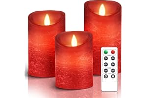 AiiBowy Bougies LED [3 PCS] Sans flamme, En Véritable Cire, Télécommande, Bougies d'extérieur, Flamme vacillante, Minuterie de contrôle, Décoration D'ambiance Intérieure & Noël, Mariage, Fête (Rouge)