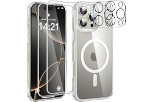 YisrLery Magnétique Coque pour iPhone 16 Pro Max avec 2 Verres Trempés et 2 Caméra Protecteur, Compatible MagSafe Anti-jaunissement Dos Anti Rayures Coque iPhone 16 Pro Max Case 6,9" -Transparente