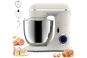 ‎DXYIITOO Küchenmaschine,Küchenmaschine Teigmaschine,10 Geschwindigkeit,Küchenmaschine zum backen mit 6.5 QT Edelstahl-Rührschüsseln und 3 Rührwerkzeuge (Rührhaken,Knethaken,Schlagbesen) 660W (Almond Cream)