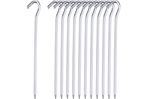Ossian Heavy Duty Tent Pegs – Universal 9 Inch Steel Camping Guy Pins with Secure Curved Hook Ends - Essential for Campers Backpackers for Securing Tents Ground Sheet Garden Goal Nets