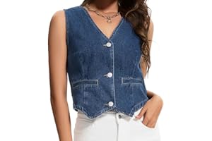 MISS MOLY Women's Vintage Denim Vest 2025 Lightweight Cropped Waistcoat with V-Neck & Back Slit Jean Button Down Gilet