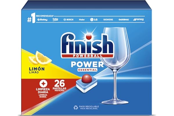 Finish Powerball Power Essential Pastillas para el pavavajillas Limón 26 pastillas, El embalaje puede variar