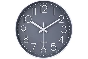 jomparis 20 cm Modern Quartz Silent Wall Clock Sweeping Seconds without Ticking Analogue Wall Clock Decor for Living Room, Children's Room, Kitchen, Office (Grey)