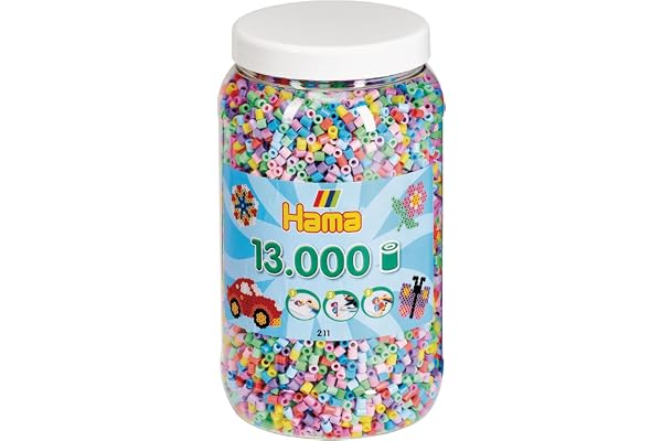 Hama Perlen 211-50 Boîte de Perles à Repasser avec Environ 13 000 Perles à Repasser midi d'un diamètre de 5 mm dans Un mélange de Couleurs Pastel