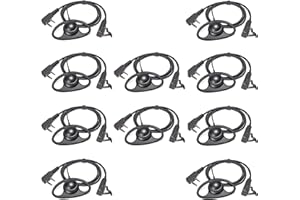 HYSHIKRA Auricular Walkie Talkie en Forma de D con micrófono Pinganillo Compatible con Baofeng UV-5R UV-5RA 888S Kenwood HYT Radio bidireccional de 2 Pines (10 Piezas)