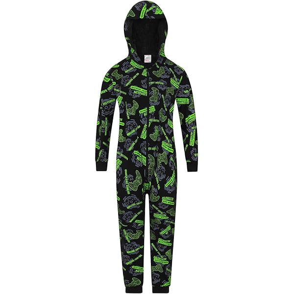 ThePyjamaFactory Gaming-Schlafanzug für Jungen, Gaming-Controller, Baumwolle, Blau/Grün, grün, 10-11 Jahre