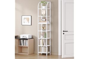 ‎HZUANERI Hzuaneri Regal, Bücherregal, 7 Ebenen Standregal, DVD-Regal, Schmale Regale, Industriestil Büroregal, Metallrahmen für Wohnzimmer, Schlafzimmer, Küche, Weiß BC57013W