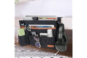 SIMBOOM Bedside Storage Organizer, Felt Bed Caddy, Table Cabinet Storage Pouch for TV Remote Control, Phones, Magazines, Tablets, Accessories - Dark Grey