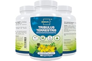 ‎BEHEALTH Tribulus Terrestris 90% Saponine Nahrungsergänzungsmittel - Hochdosierte natürliche Testosteronunterstützung für Männer und Frauen 120 Vegane Kapseln