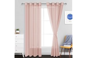 JIUZHEN Sheer Voile Vorhang Semi Transparente Gardine Schals für Wohnzimmer Schlafzimmer, 2er Set, 215x140cm(HxB), Rosa