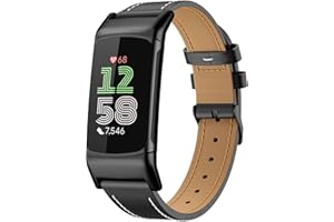 MoKo Correa de Cuero Compatible con Fitbit Charge 6/Fitbit Charge 5 para Hombre Mujer, Pulsera de Reloj de Piel Auténtica
