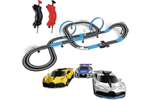 AGM MASTECH Slot Car Race Track Set, High Speed Series Tram Dual Track Set with 4 Licensed Racing Slot Cars, 2 Hand Controls, Track Parts and Lap Counter, 8.4M Long Track