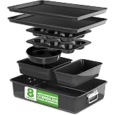 Nutrichef Set of 8 Stackable Moulds, Trays, PFOA, PFOS, PTFEE, Oven Utensils up to 232&deg;C, Baking Set, Non-Stick, Black