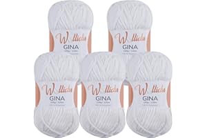 ‎WOLLIDU Wollidu Gina Chenille Garn zum Stricken und Häkeln 5 x 100g/120m Set 100% Polyester - Weiß